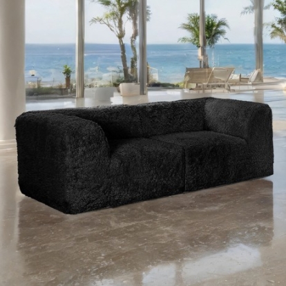 Furniture Of America Nappi Contemporary Compressed Foam, Faux Fur Black Loveseat (Compressed Foam) | FM62102BK-LV-PK