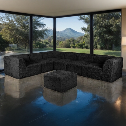 Furniture Of America Nappi Contemporary Black Large L-Sectional W- Ottoman (Compressed Foam) Model FM62102BK-SECT-L+OT