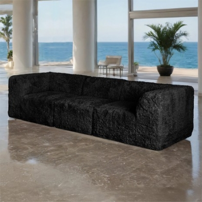 Furniture Of America Nappi Contemporary Compressed Foam, Faux Fur Black Sofa (Compressed Foam) | FM62102BK-SF-PK