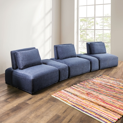 Furniture Of America Stavanger Contemporary Blue Curved 3-Seater Model FM63001BL-G