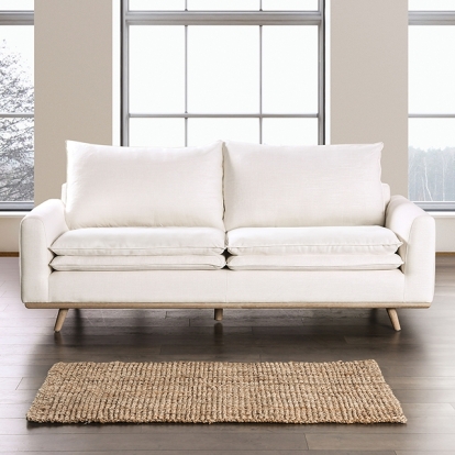 Furniture Of America Monthey Mid-Century Modern Oak-Linen White Sofa Model FM63008OA-SF