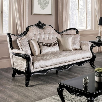 Furniture Of America Acapulco Traditional Fabric, Solid Wood, Others Black/Off-White Sofa | FM65001ES-SF