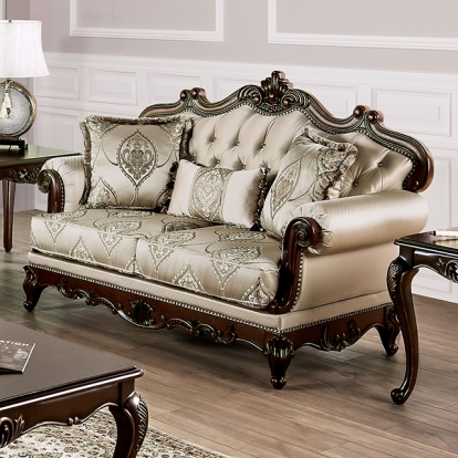 Furniture Of America Veracruz Traditional Dark Cherry-Beige Loveseat Model FM65002BG-LV