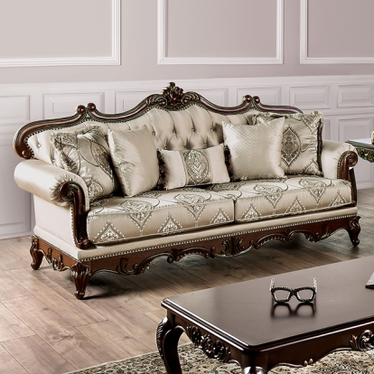 Furniture Of America Veracruz Traditional Dark Cherry-Beige Sofa Model FM65002BG-SF