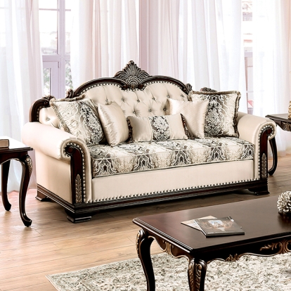 Furniture Of America Yucatan Traditional Dark Cherry/Beige Sofa Model FM65004BG-SF-PK