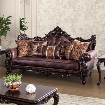 Furniture Of America Palencia Traditional Leatherette, Solid Wood, Others Dark Cherry/Brown Sofa | FM65005BR-SF