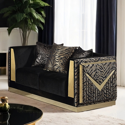 Furniture Of America Doriphei Glam Black Velvet-Gold Loveseat Model FM67000BK-LV