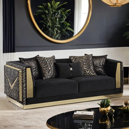 Furniture Of America Doriphei Glam Black Velvet-Gold Sofa Model FM67000BK-SF