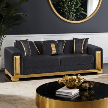 Furniture Of America Valdosta Glam Fabric, Plastic, Stainless Steel, Solid Wood, Others Black/Gold Sofa | FM67001BK-SF