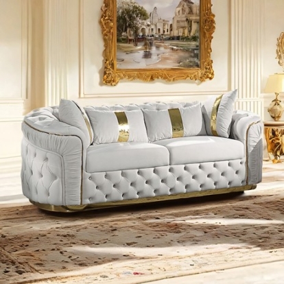 Furniture Of America Adelpha Glam Fabric, Stainless Steel, Solid Wood, Others Beige/Gold Sofa | FM67002BG-SF