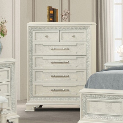 Furniture Of America Stella Mia Traditional Ash Burl Veneer, Engineered Wood, Fabric, Foam, Oak Veneer, Pinewood Creamy White Chest | FM70000WH-C