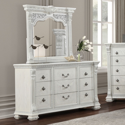 Furniture Of America Promenade Traditional Wire Brushed White Dresser W-Jewelry Box Model FM70001WH-D