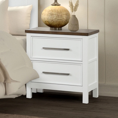Furniture Of America Pinetop Modern Farmhouse White-Dark Brown Nightstand Model FM7171WH-N