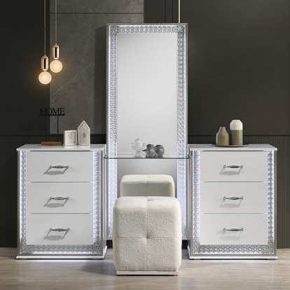 Furniture Of America Hazeline Glam White Vanity Set W/ Stool Model FM72010WH-V-SET