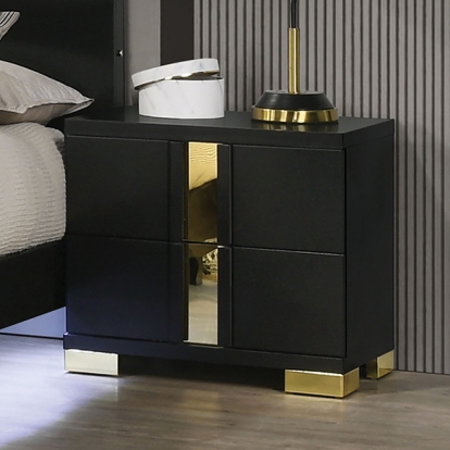Furniture Of America Lillestrom Contemporary Black-Gold Nightstand Model FM7217BK-N