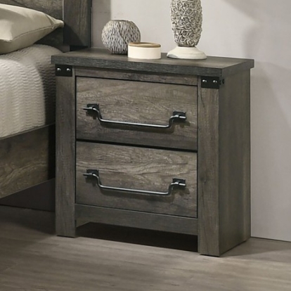 Furniture Of America Britonale Rustic Farmhouse Engineered Wood, Melamine Paper, Metal, Rubberwood Rustic Gray Nightstand | FM7218GY-N
