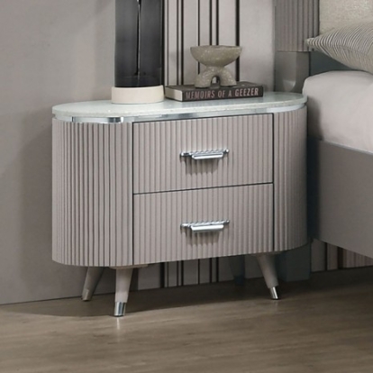 Furniture Of America Aldridge Contemporary Engineered Wood, Fabric, Solid Rubberwood Light Gray Nightstand | FM7243GY-N