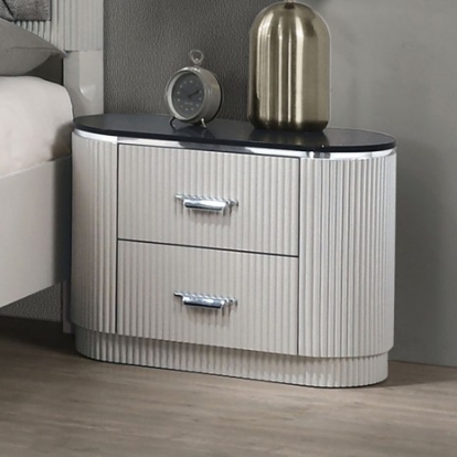 Furniture Of America Aldgate Contemporary Engineered Wood, Fabric, Solid Rubberwood Light Gray Nightstand | FM7244GY-N
