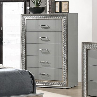Furniture Of America Cassiopeia Glam Engineered Wood, Laminate, Rubberwood, Solid Teak Metallic Gray Chest | FM7253GY-C
