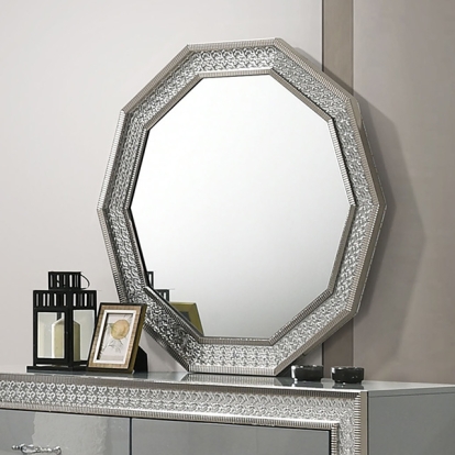Furniture Of America Cassiopeia Glam Metallic Gray Decagon Mirror Model FM7253GY-M