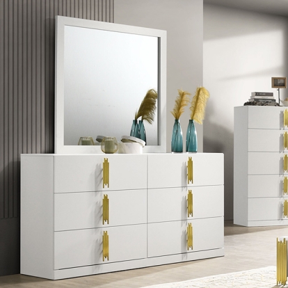 Furniture Of America Basildon Contemporary White-Gold Dresser Model FM7271WH-D