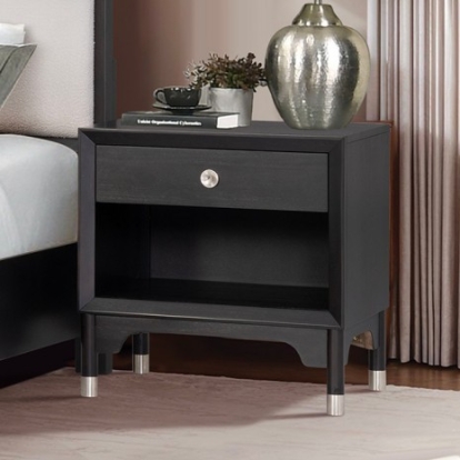 Furniture Of America Torrance Mid-Century Modern Acacia Veneer, Engineered Wood, Solid Wood Black Nightstand | FM74002BK-N