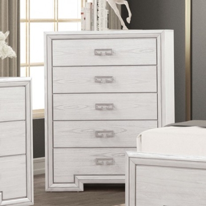 Furniture Of America Basilone Transitional Metal, Solid Wood, Wood Veneer Rustic White Chest | FM7440WH-C