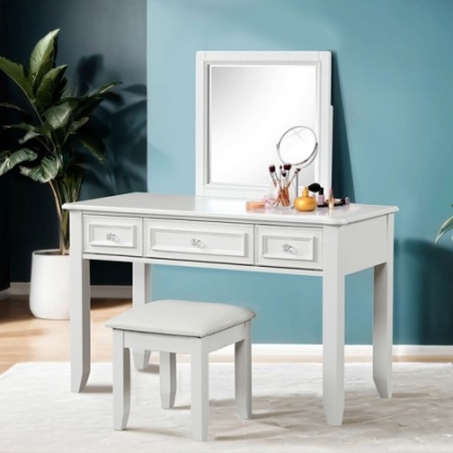 Furniture Of America Naucalpan Traditional Engineered Wood, Solid Wood White Vanity W/ Stool | FM7456WH-V-SET