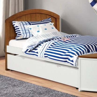 Furniture Of America Poseidon Novelty Engineered Wood, Pinewood White/Oak Twin Captain Bed | FM7629AK-T-BED+TR
