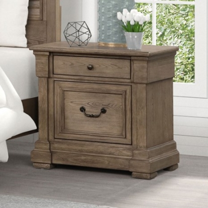 Furniture Of America Sheringham Transitional Elm Veneer, Engineered Wood, Solid Wood Weathered Gray Nightstand | FM7701BR-N