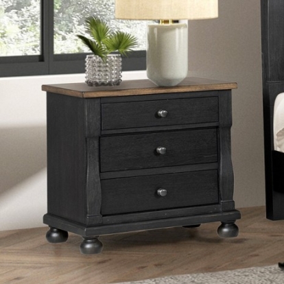 Furniture Of America Neue Mills Modern Farmhouse Engineered Wood, Oak Veneer, Solid Rubberwood Farmhouse Black/Rustic Oak 3-Drawer Nightstand | FM79009BK-N2