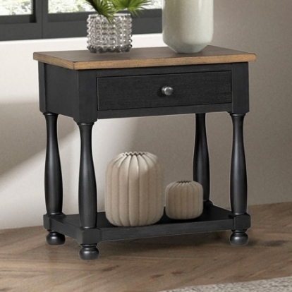 Furniture Of America Neue Mills Modern Farmhouse Engineered Wood, Oak Veneer, Solid Rubberwood Farmhouse Black/Rustic Oak 1-Drawer Nightstand | FM79009BK-N1
