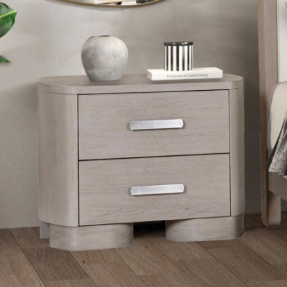 Furniture Of America Pocatello Modern Contemporary Engineered Wood, Fabric, Oak Veneer, Solid Rubberwood White Oak Nightstand | FM79010AK-N