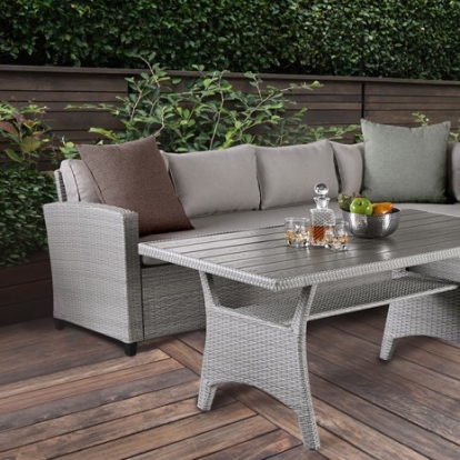Furniture Of America Kimana Contemporary Foam, Pe Rattan Wicker, Polyester Fabric, Steel Frame Gray 3 Pc. Patio Dining Set | FM80001GG-SET