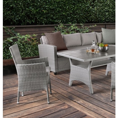 Furniture Of America Kimana Contemporary Foam, Pe Rattan Wicker, Polyester Fabric, Steel Frame Gray 5 Pc. Patio Dining Set | FM80001GG-SET+2CH
