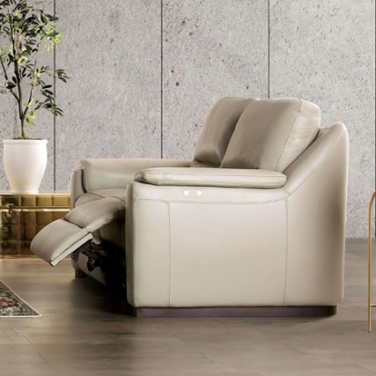 Furniture Of America Altamura Transitional Engineered Wood, Real Italian Leather, Others Taupe Power Sofa | FM90002TP-SF-PM-PK