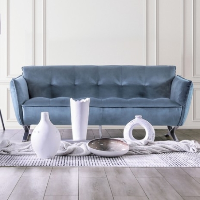 Furniture Of America Civellutino Contemporary Engineered Wood, Metal, Velvet-Like, Others Light Blue Sofa | FM90004-SF-PK
