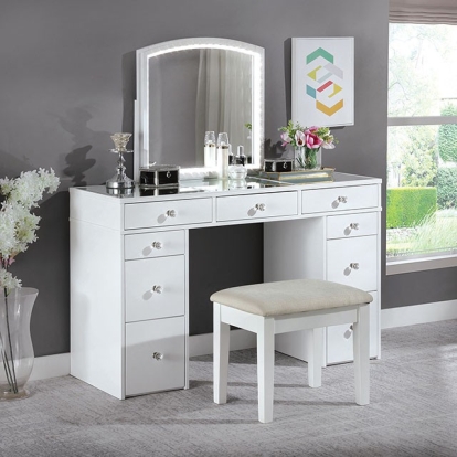 Furniture Of America Louise Contemporary White Vanity W- Stool Model FOA-DK5240-SET