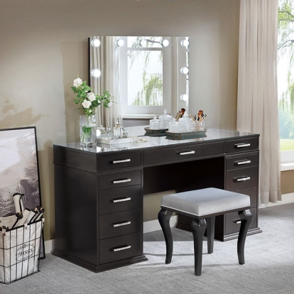 Furniture Of America Valentina Glam Obsidian Gray Vanity Set Model FOA-DK5682DG-PK-MIRROR