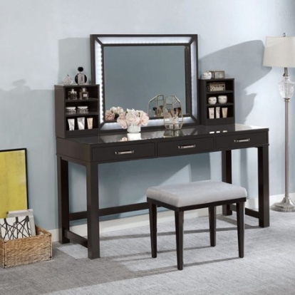 Furniture Of America Stephanie Glam Mirror, Solid Wood, Wood Veneer, Others Obsidian Gray Vanity Set | FOA-DK5685DG-PK