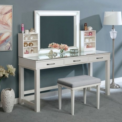 Furniture Of America Stephanie Glam Mirror, Solid Wood, Wood Veneer, Others Luminous White Vanity Set | FOA-DK5685WH-PK