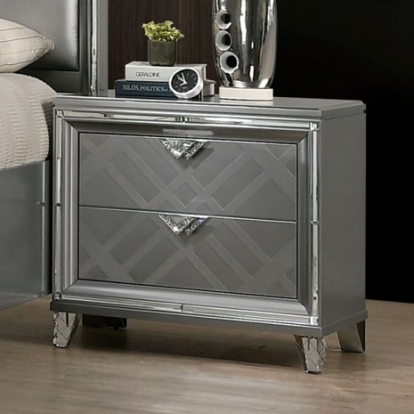 Furniture Of America Emmeline Contemporary Mirror, Solid Wood, Wood Veneer, Others Silver Night Stand | FOA7147N