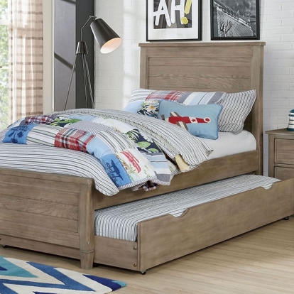 Furniture Of America Vevey Transitional Solid Wood, Wood Veneer, Others Wire-Brushed Warm Gray Bed | FOA7175