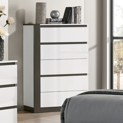 Furniture Of America Birsfelden Contemporary White-Metallic Gray Chest Model FOA7225WH-C