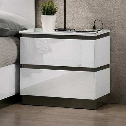 Furniture Of America Birsfelden Contemporary White/Metallic Gray Night Stand Model FOA7225WH-N