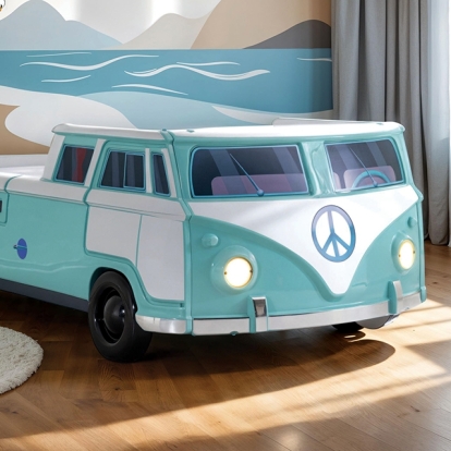 Furniture Of America Axel Novelty Teal Peace Bus Twin Bed Model FOA7726TL-BED