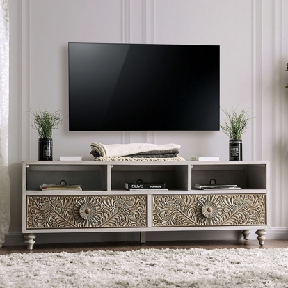 Furniture Of America Jakarta Transitional Antique White Tv Stand Model FOA7882TV