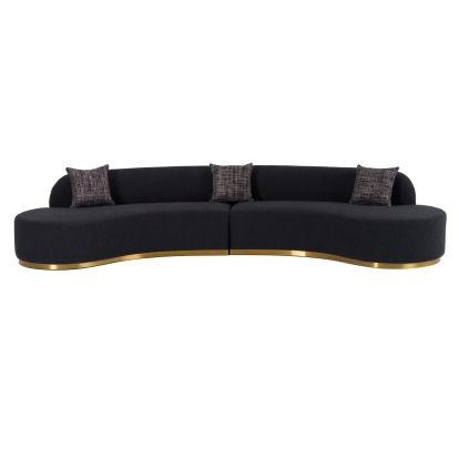 Divani Casa Frontier Glam Black Fabric Curved Sectional Sofa with Grey Pillows Black Sectional Sofa 82238 VGOD-ZW-943-BLK