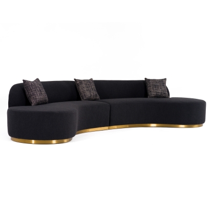 Divani Casa Frontier Glam Black Fabric Curved Sectional Sofa with Grey Pillows Black Sectional Sofa 82238 VGOD-ZW-943-BLK
