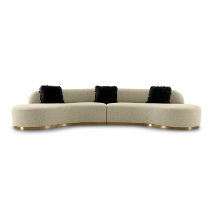 Divani Casa Frontier Glam Off-White Fabric Curved Sectional Sofa with Black Pillows Off-White Sectional Sofa 79524A VGODZW-943-BGE-SECT